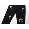 9905 CHROME HEARTS Men's and Women's American Style Trendy Jeans with Fabric Patches, Casual and Fashionable High Street Pants