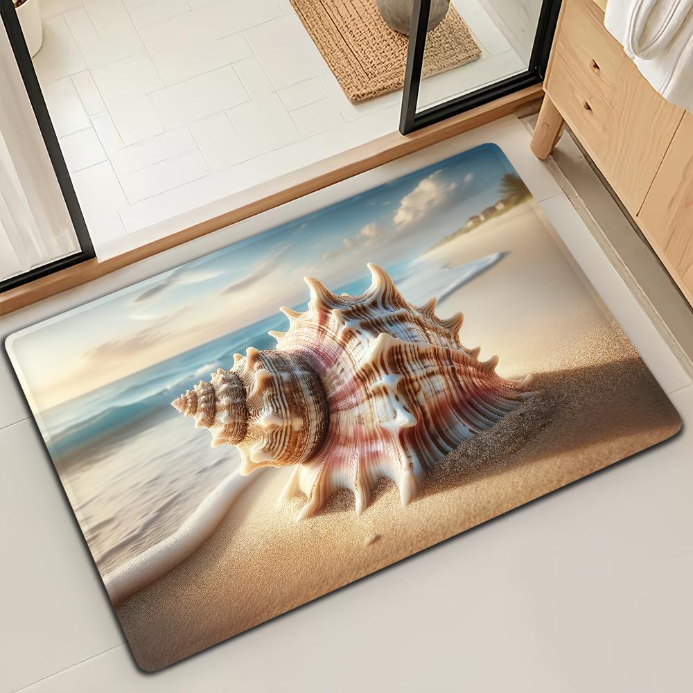 Summer Shell Seashell Ocean Beach Door Mat Microfiber Decorative Versatile Flannel Floor Mat Quick Dry Absorbent Non-slip Sole