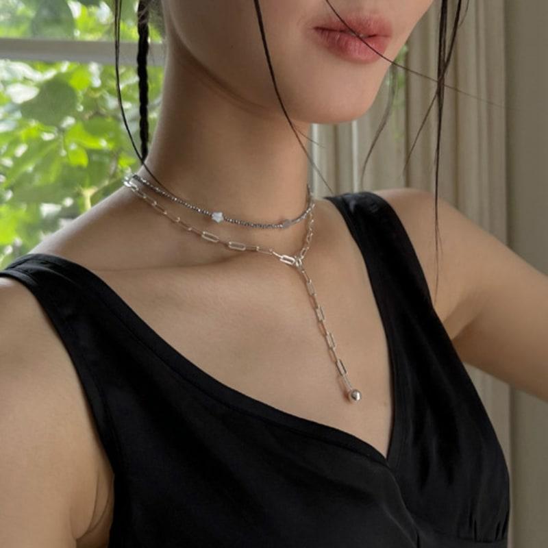 metamic Catseye-stars Beads Necklace (Silver)