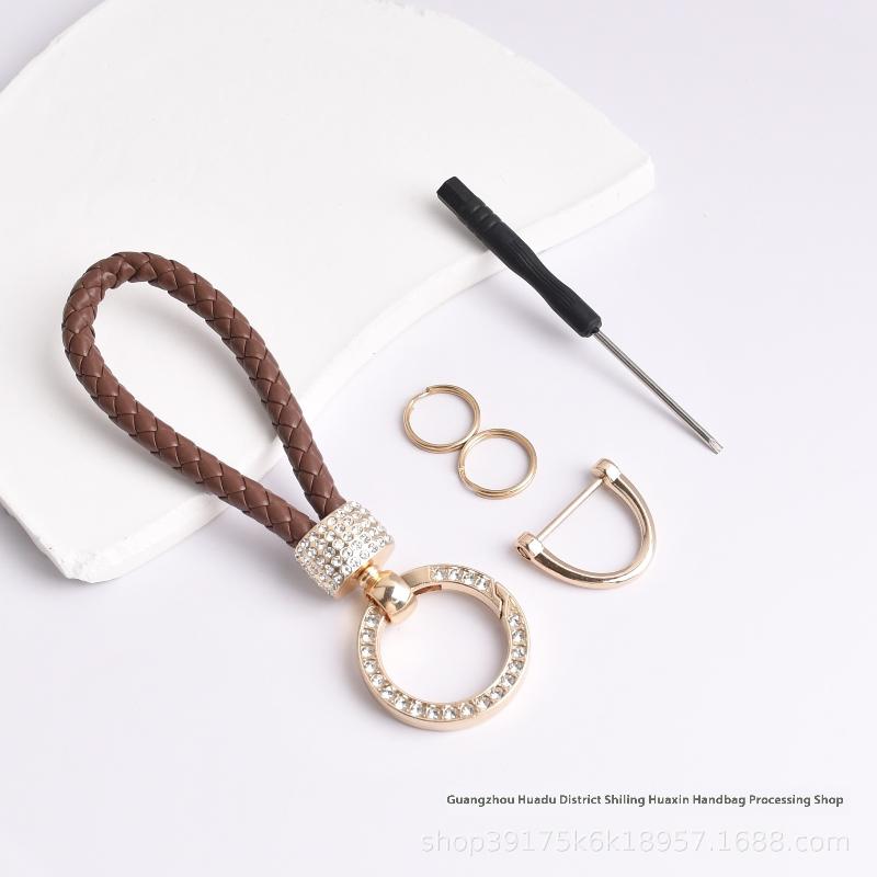 Handcrafted Braided Rope Keychain Sparkling Rhinestones - Stylish Monochrome Car Key Ring Fashion-Forward Accessory