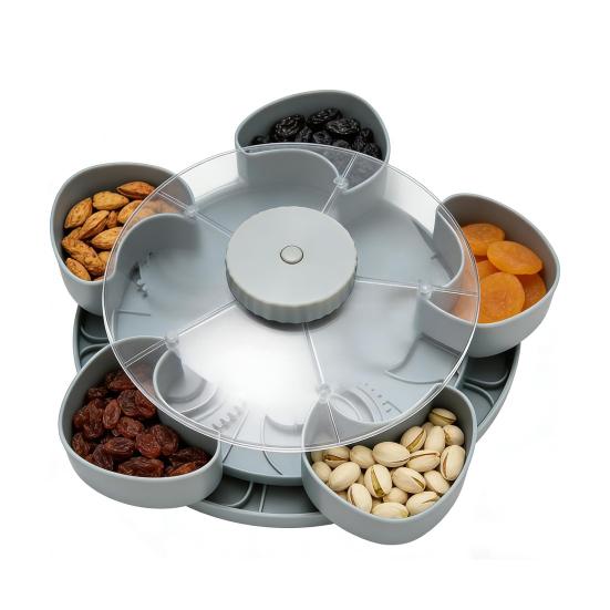 Heart-Shaped Rotating Snack Tray with 5 Compartments 360 Degrees Spinning Serving Platter