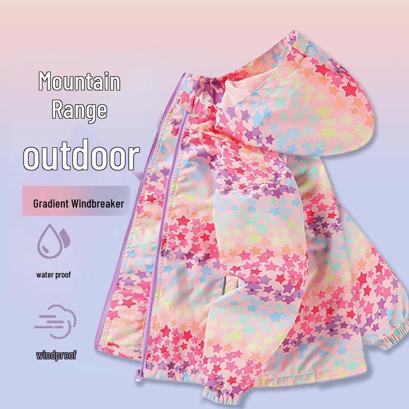 

Водонепроницаемая флисовая ветровка для девочек с градиентным звездным узором Size 140 (65-80 lbs)