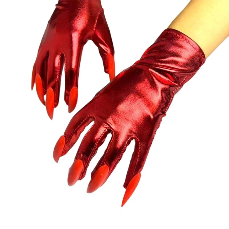 2pcs Halloween Horrific Demons Glove Adults Teen Glove Funny Fancy Dress Mittens for Performances and Galas красный