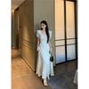 French lace-up bubble sleeve polka dot dress women's summer new ruffle edge waist thin chic temperament long dress