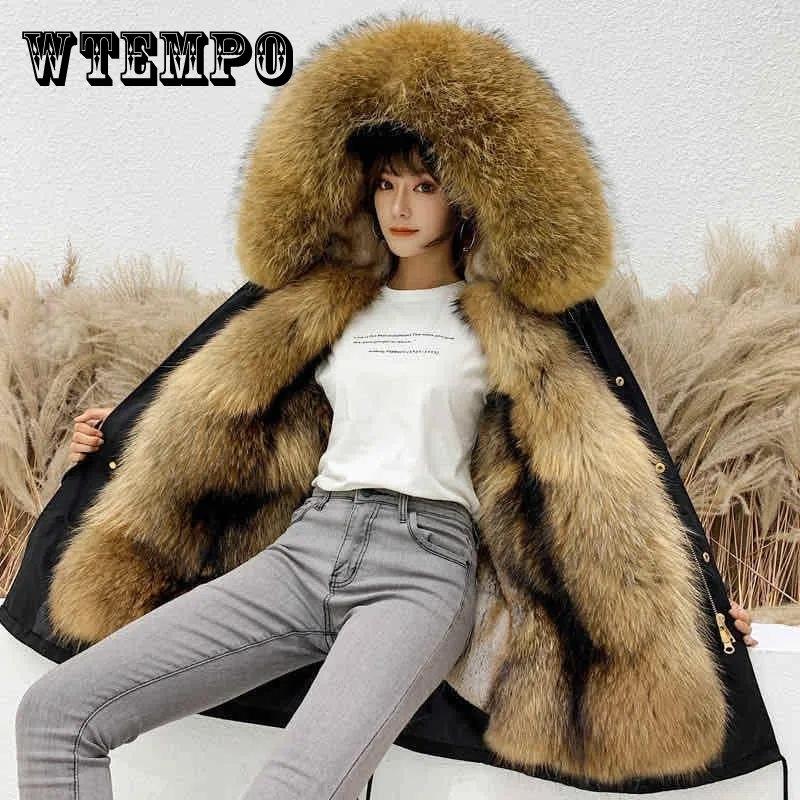 

Женские зимние парки средней длины, съемная подкладка из меха енота, утепленное пальто из искусственного меха, женская куртка с капюшоном на меху, большие размеры