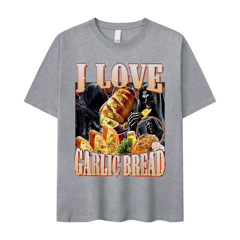 Funny Meme I Love Garlic Bread Skeleton Graphic Printed T Shirt Women Casual Short Sleeve Tshirts Summer Roundneck Clothing Top