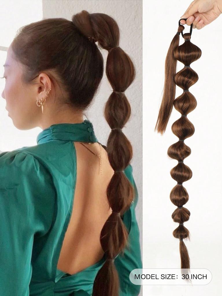 Synthetic Hair Extensions Bubble Braid Ponytail Afro Bubble Long Ponytail 30 Inch Wrap Around Lantern Pony Tail For Women Daily Used