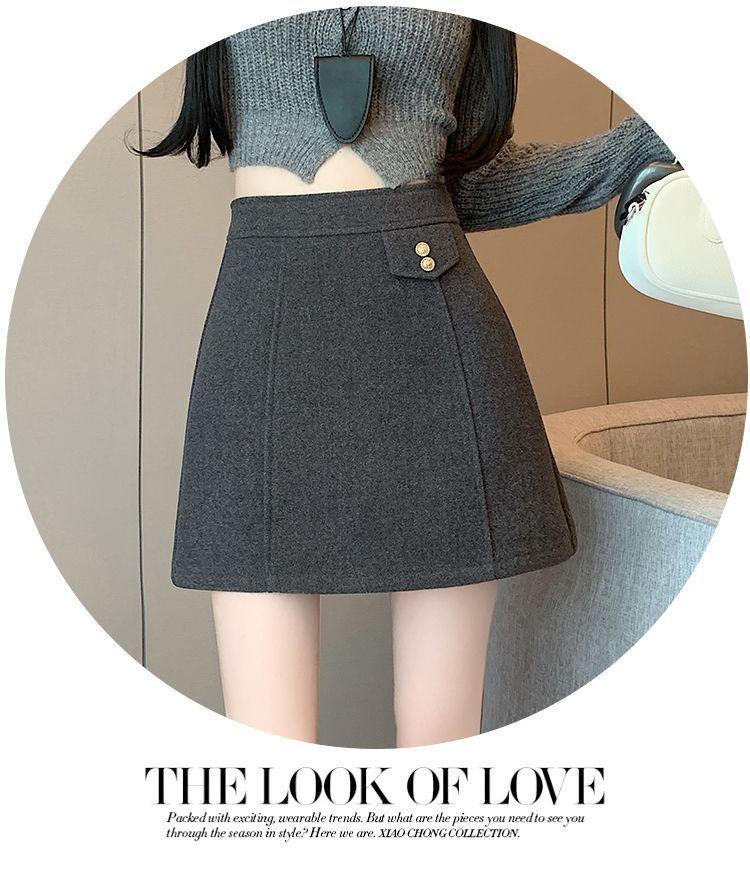 Grauer Wollmischung High-Waist A-Linien Petite Bodycon Rock - Elegante Herbst/Winter 2025 Mode