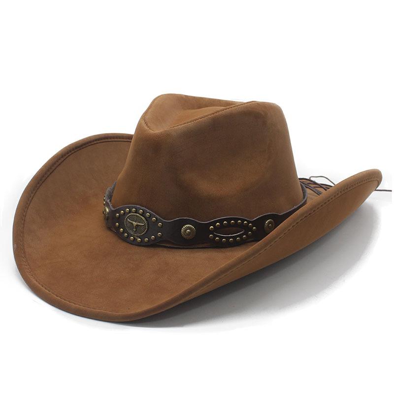 Big-brimmed Top Hat Retro Bull Head Decorative Leather Gentleman's Hat Tibetan Ethnic Style Knight Hat