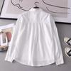 Spring Autumn White Shirts Women Turn Down Collar Embroidered Long Sleeve Casual Little Blue Flower