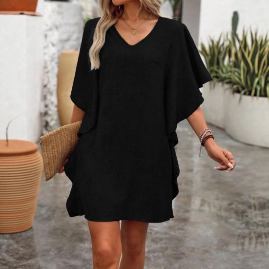 Summer Dresses for Women V Neck Ruffle Sleeve Mini Sundress Casual Loose Boho Beach Vacation Shift Dress