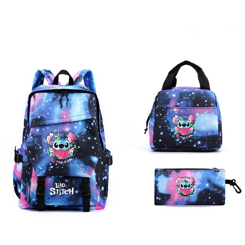 3-Piece LiloStitch Kids Backpack Cartoon Pencil Case Boys Girls Student Backpack