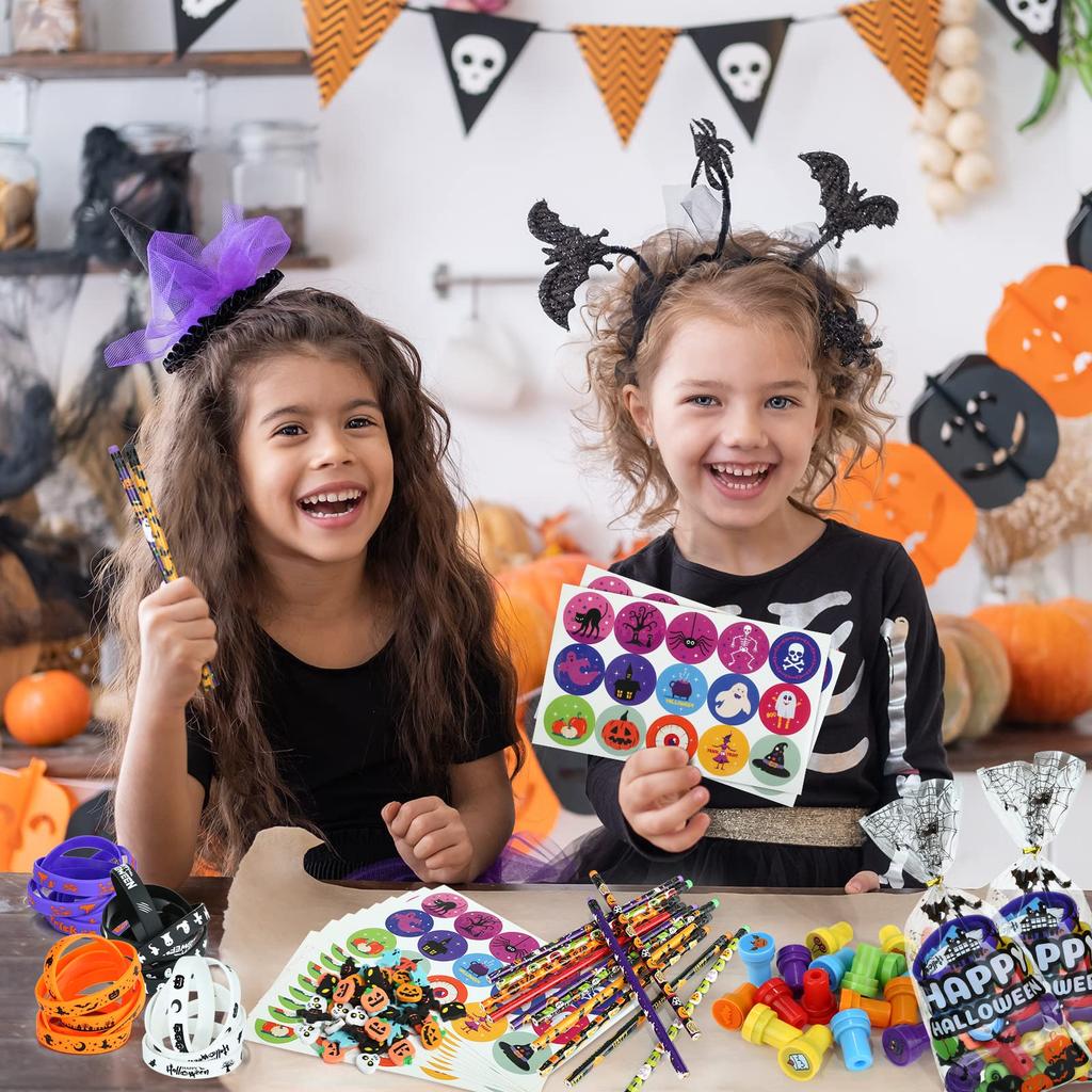 Kesote Halloween Prize Stationery Set Seals Stamps Pencils Erasers Stickers Bracelets Writing Instruments Festival Prizes Kids Presents Gifts Cute