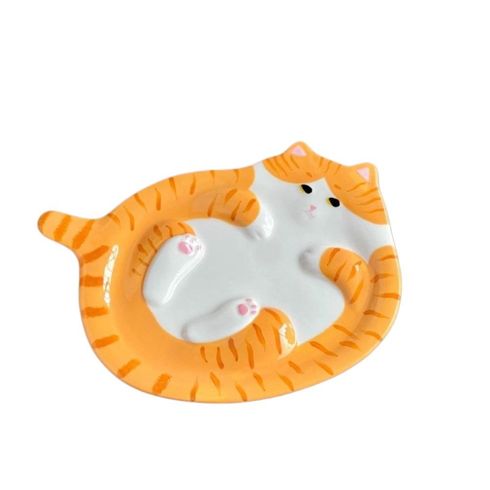 Tabby Cat Creative Ginger Cat Plate Exquisite Ceramic Kitty Jewelry Tray Cute Cartoon Bread Dessert Plate Restaurant