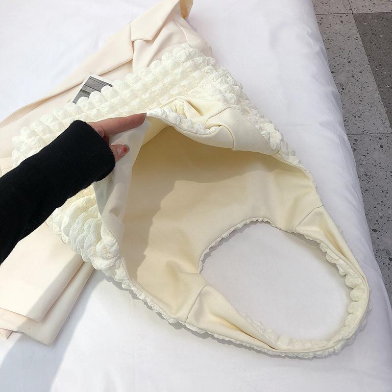 Folded Bubble Shoulder Bag Underarm Bag Women's Large Capacity Canvas Shopping Bag Open Soft and Comfortable