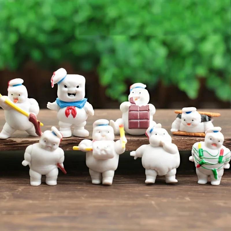 

8Pcs Ghostbusters 3 Green Ghost Ornaments Stay Puft Marshmallow Man Sailor Cute Toy Doll Hobby Children Gift PVC Action Figure