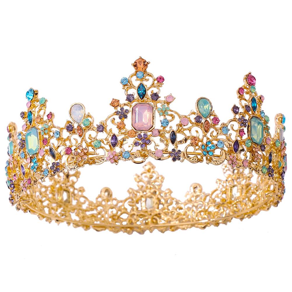 Vintage Baroque Princess Crown For Girls Luxury Round Queen Crown Hair Accessories For Wedding Birthday Cosplay Party