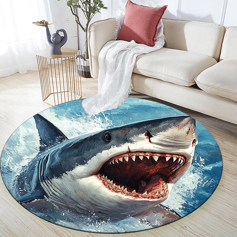 Shark Attack Round Area Rug,Carpet Rug for Living Room Bedroom Sofa Playroom Decor,Non-slip Floor Mat