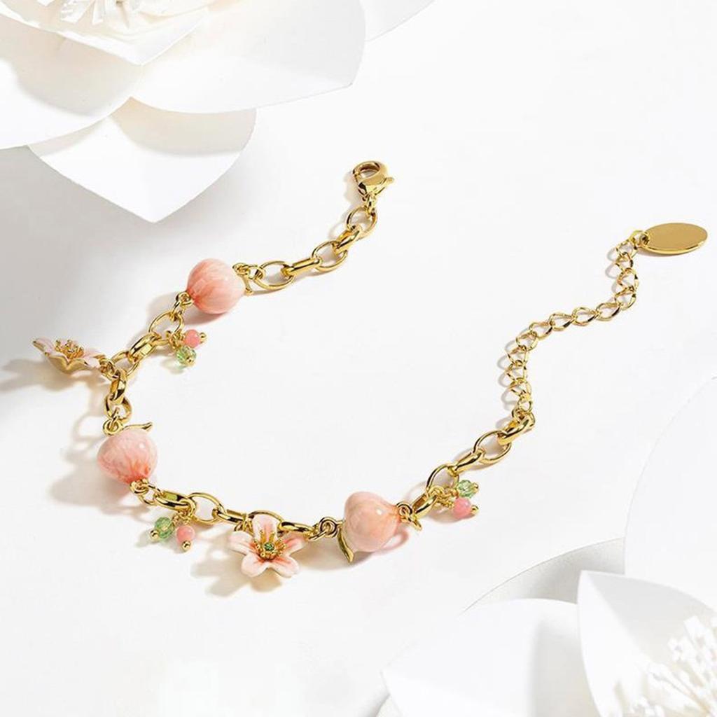 Unique Peach Bracelet Handmade Peach Beads Bracelet Alloy Texture Adjustable Bracelet for Present and Everyday Wear
