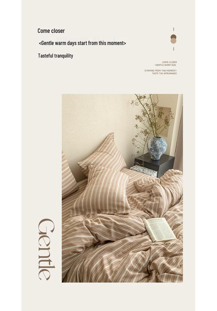 Double-Layer Plaid Bedding Set: All-Season Button-Down Stripe Duvet Cover, Student Dorm Bed Sheet, 3-Piece Set
