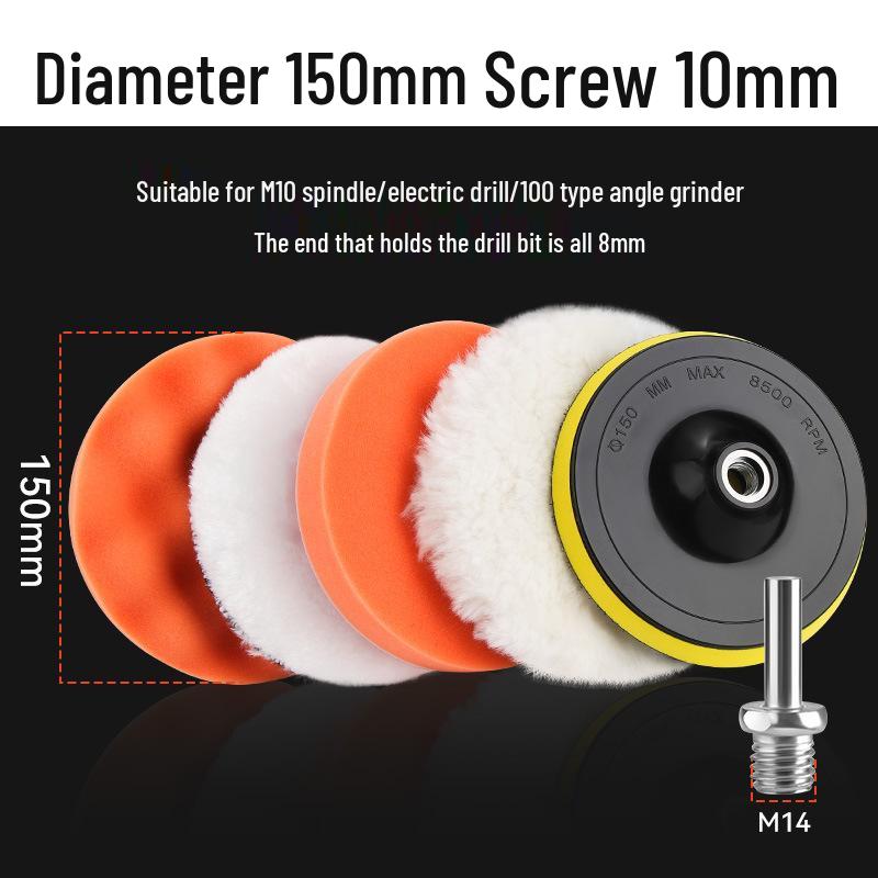 Electric Car Polisher Kit: Drill Attachment, Self-Adhesive Sponge, Wool Ball, Polishing Disc for Scratch Removal.