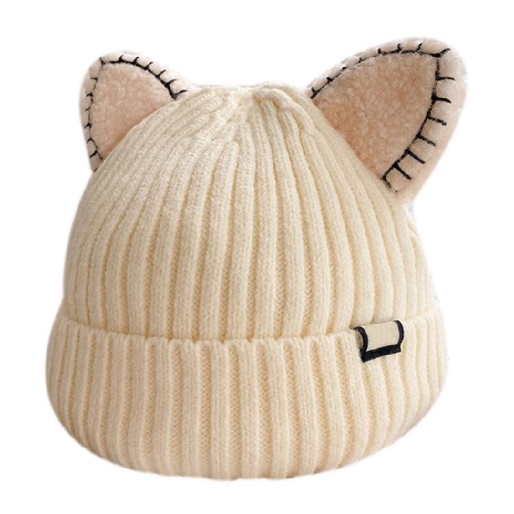 Kawaii for Cat Ears Hats Cute Cap Solid Color Hat Wool Knit Hat Earprotect All-m