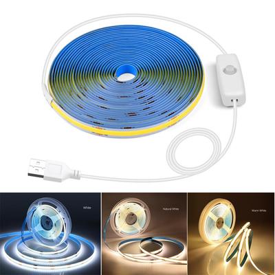Bande lumineuse LED COB, 5M 4M 3M 2M 1M, haute densité, Flexible, lumière LED COB RA90, nature chaude, blanc froid, linéaire, USB 5V