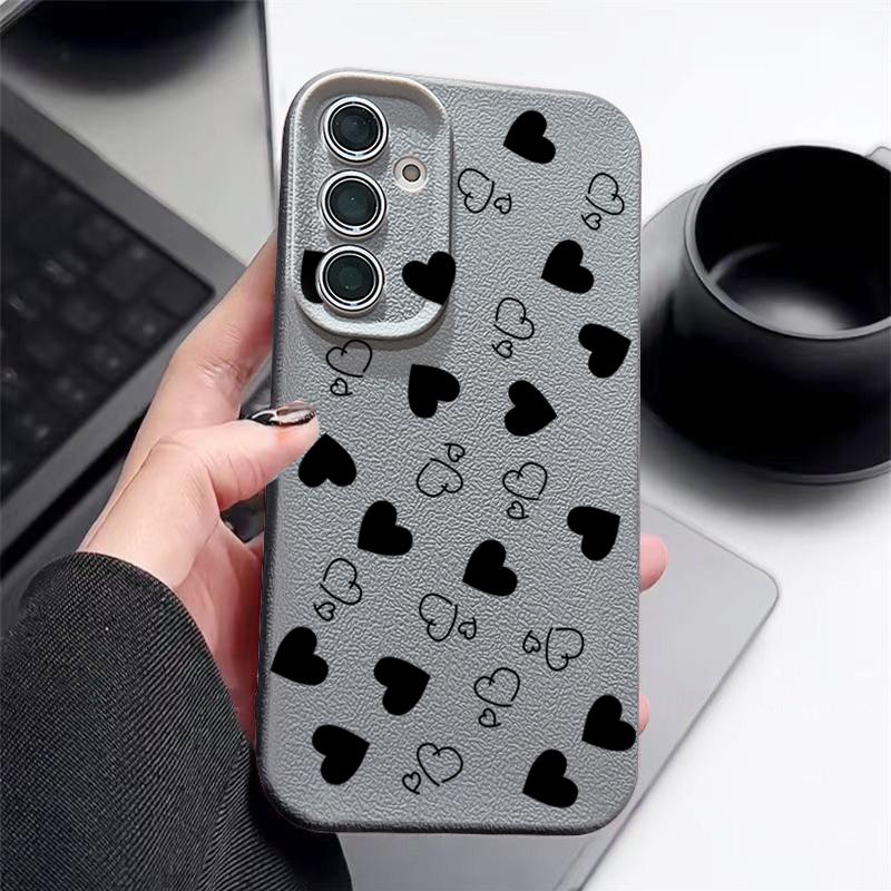 Leather Texture TPU Love Heart Print Case For Samsung Galaxy A56 A55 A15 A54 A35 A36 A16 5G S24 FE S25 S23 S22 Ultra Phone Cover