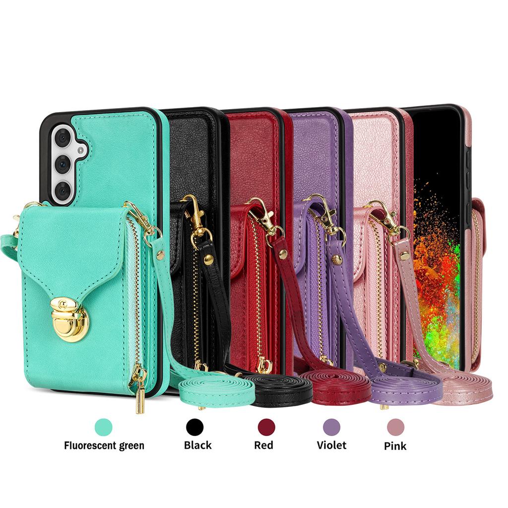 Suitable for Samsung A54 Zipper Crossbody Cable Mobile Case Wallet Bracket Multi Card Full Covered Case A14 A53