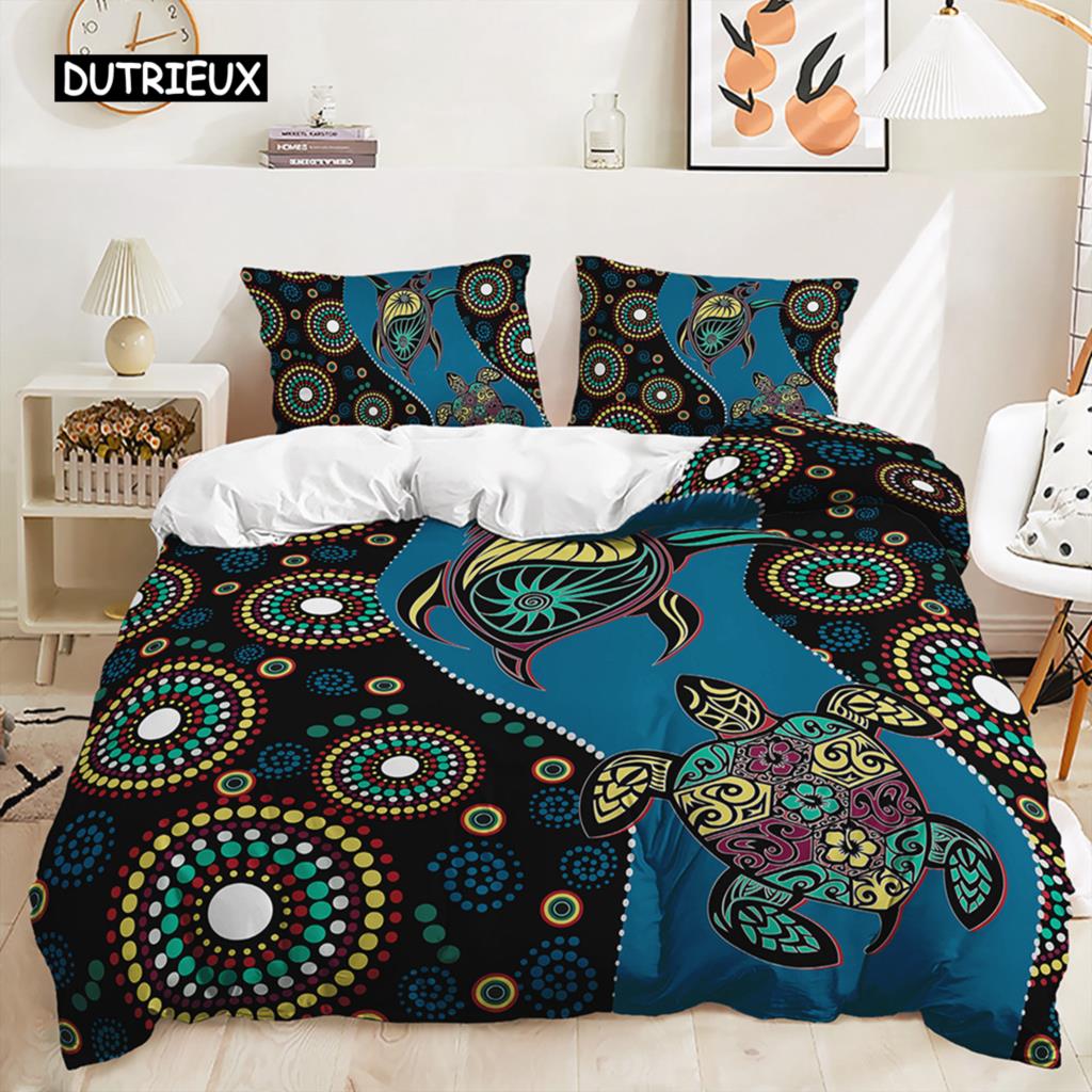 Duvet Cover Texture Sea Turtle Set Bohemian Style Ocean Animal Bedding Set Microfiber Comforter Cover Premium Bedroom Decor