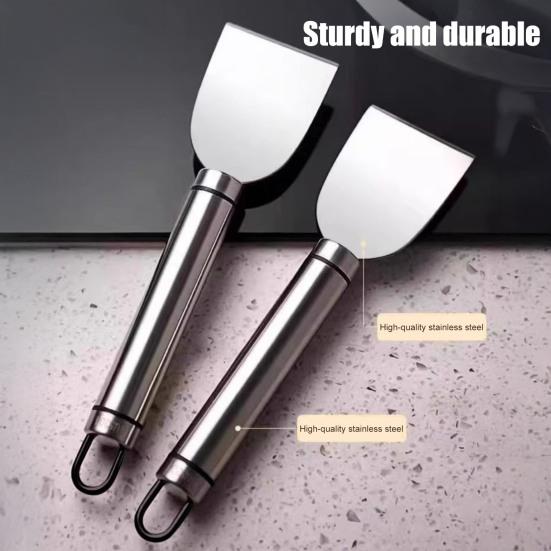 2Pcs Stainless Steel Pot Scraper Double-Ended Kitchen Grease And Burnt Food Remover Ice Scraper for Freezer Rust-Proof Essential Tool for Cookware &