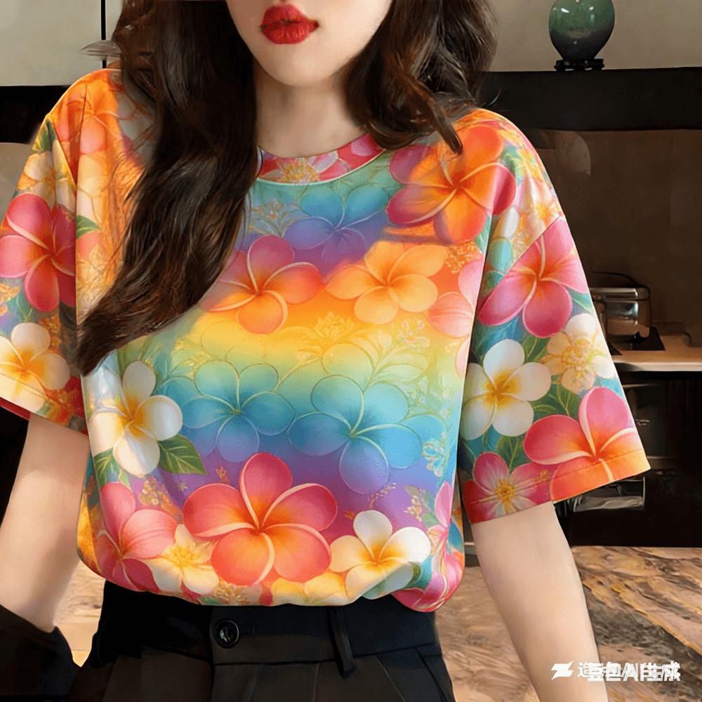 Unisex Casual T-Shirt with Floral Print - Suitable for Songkran Festival