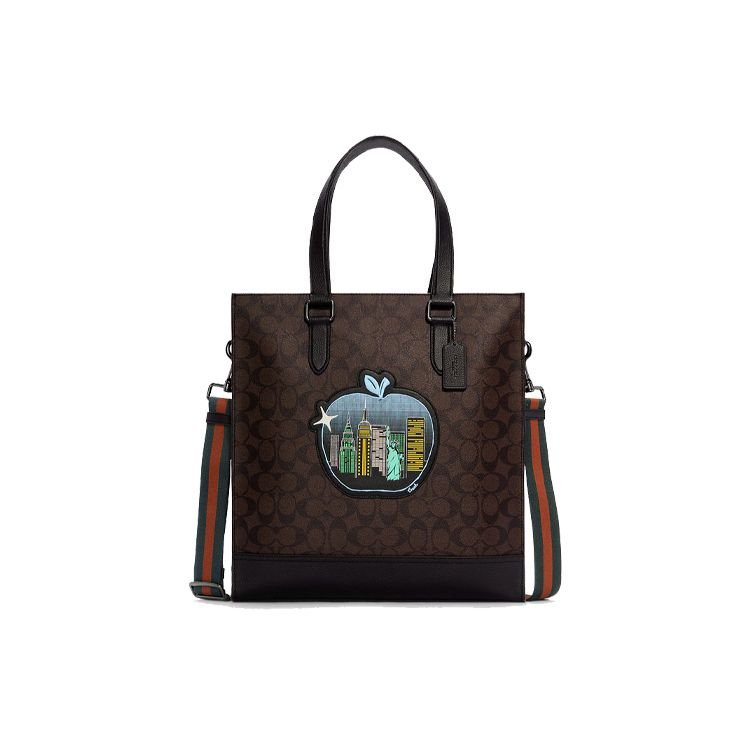 Coach Men's Dark/Brown Graham 35 Classic Monogram Leather Print Large Capacity Tote Bag Tote Bags - C6634-Qbmaa