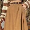 Women Skirt High Waist A-Line Large Hem Design Midi Skirt Solid Color Autumn Winter Draped Skirt Daily Wear