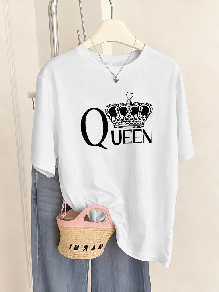Queen Crown Graphic Printed TShirts Womens Basics ONeck T Shirts Comfortable Loose Short Sleeve Tops Summer Soft Woman Clothes