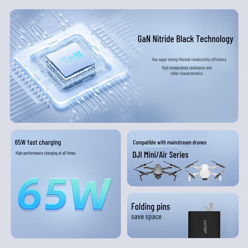 LKTOP 65W GaN Fast Charger (1A+1C) for DJI Drones