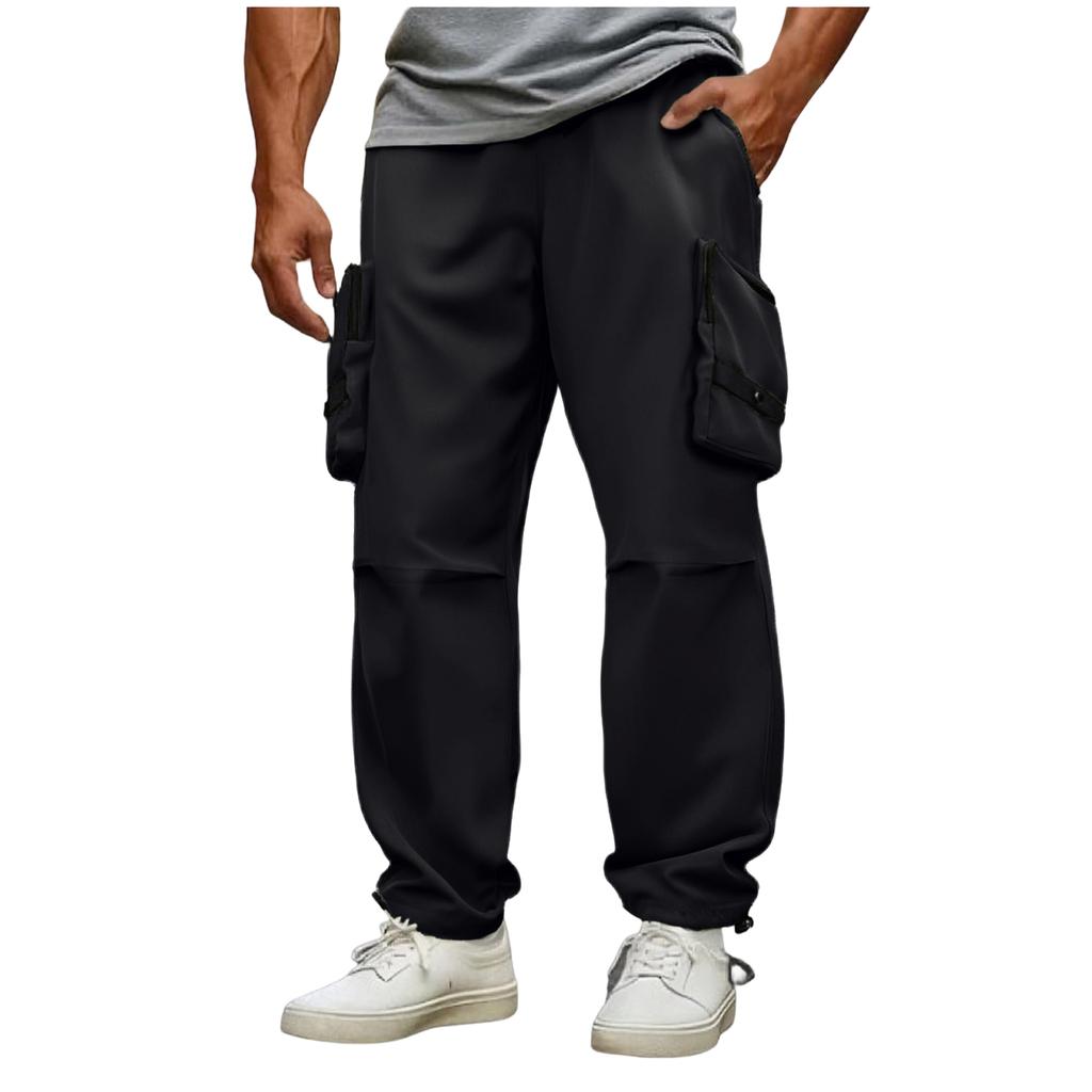 Men's Quick-Dry Multi-Pocket Cargo Wide Leg Pants, Athletic Casual Loose Fit Trousers