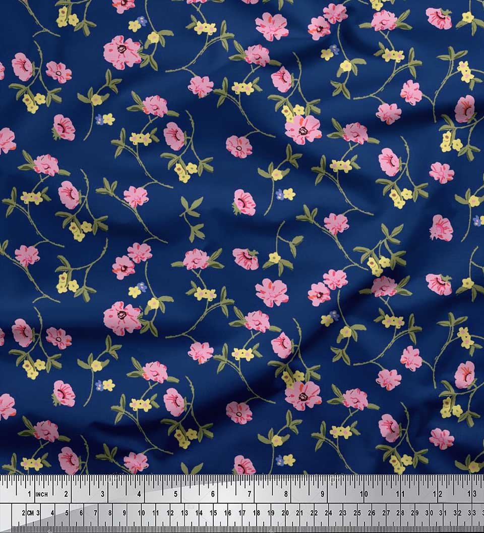 

Тканина Soimoi Japan Crepe Satin Leaves & Floral Artistic Print Тканина на метр 42 дюйма 42 Inch Wide - Poly Crepe синій