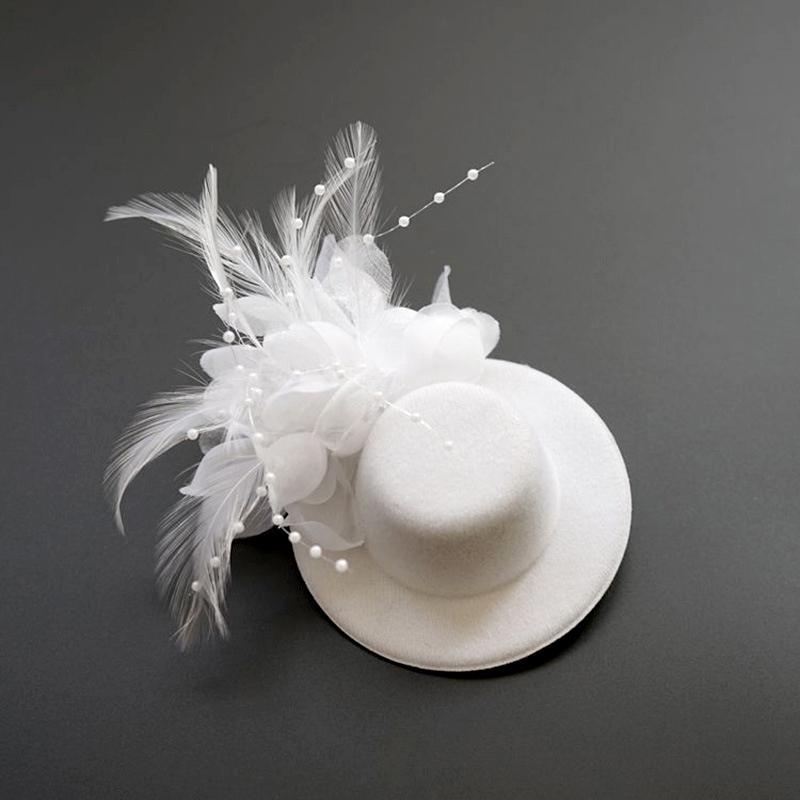 1Pc Hair Clips Hair Accessories Fascinator Hat Girl Flower Feather Children's Pearl Beaded Decor Headwear
