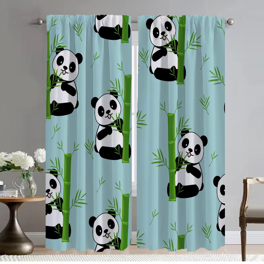 Home Interior Curtains for Living Room Curtain Cute Panda Pattern Partition Blackout Curtains 2 Pieces Shades Tulle for Bedroom
