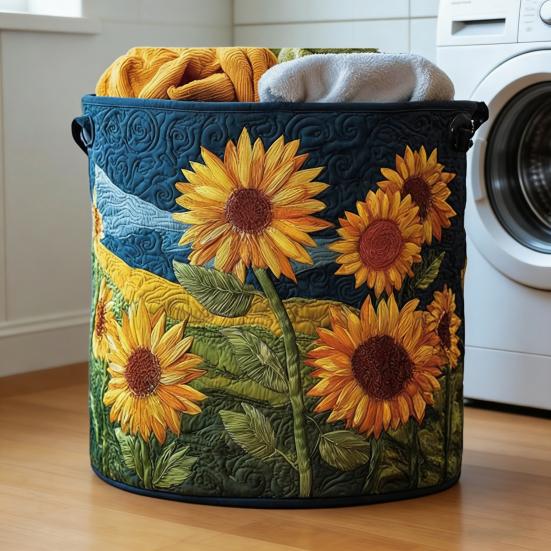 Quilted Laundry Basket Fabric Floral Storage Basket with Handles Boho Clothes Basket for Laundry Nursery Bedroom Garments Kids Toys