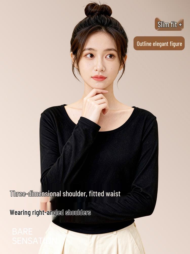 Women's Double-Sided German Fleece U-Neck Long-Sleeve Slim Fit Winter Top 
