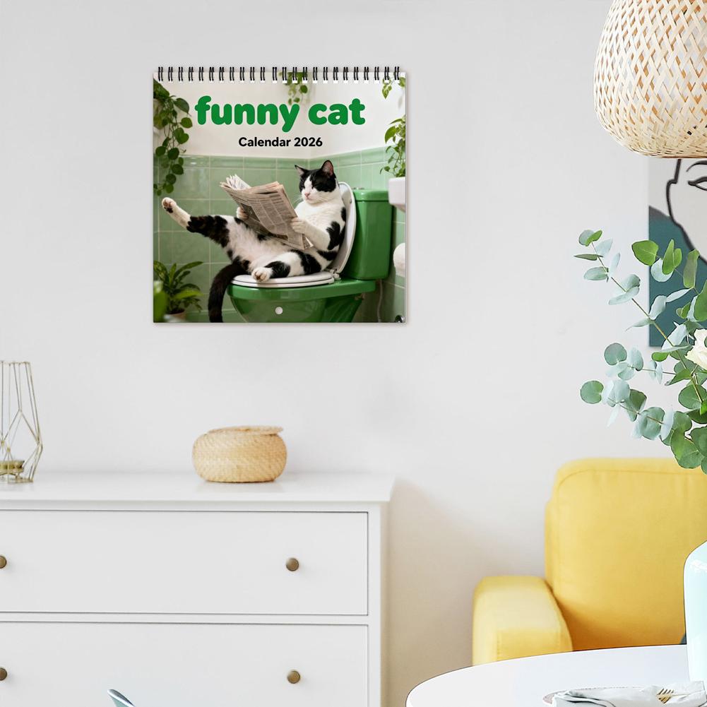 2026 Cat Fun Wall Calendar Green Paper Edition Bright and Non Fading Home Decoration Christmas Gift