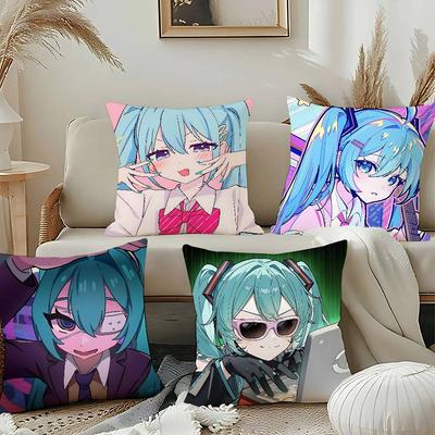 Kawaii Singer Miku-S Poszewka na poduszkę Poszewka na poduszkę Miękka Urocza Poszewka na poduszkę do rzucania do Samochodu Kanapy Poszewka na poduszkę Poliester z Zamkiem Błyskawicznym