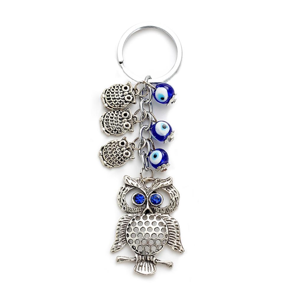 Lucky Eye Alloy Fatima Hand Elephant Owl Tree of Life Keychain Blue Turkish Evil Eye Key Chain Car Keyring for Women Men Jewelry