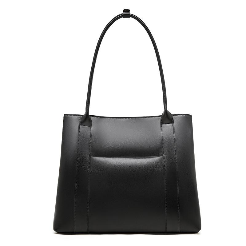 

Large Capacity Fashionable Solid Color First Layer Cowhide Handbag Versatile Shoulder Underarm Bag Tote Bag 34*12.5*29 чорний