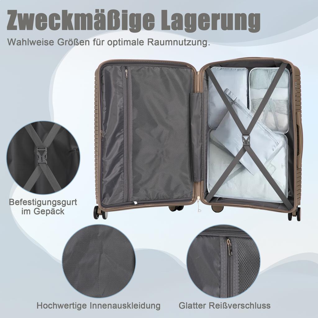 20"/24"/28" 3-Piece PP Spinner Suitcase Set - Sizes with Side Handles, Hanging Hooks & Protective Feet - Integrated Combination Lock (Champagne)