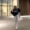 Womens Loose Printed Hoodie Short Street Style Long Sleeve Sweatshirt Trendy Ins