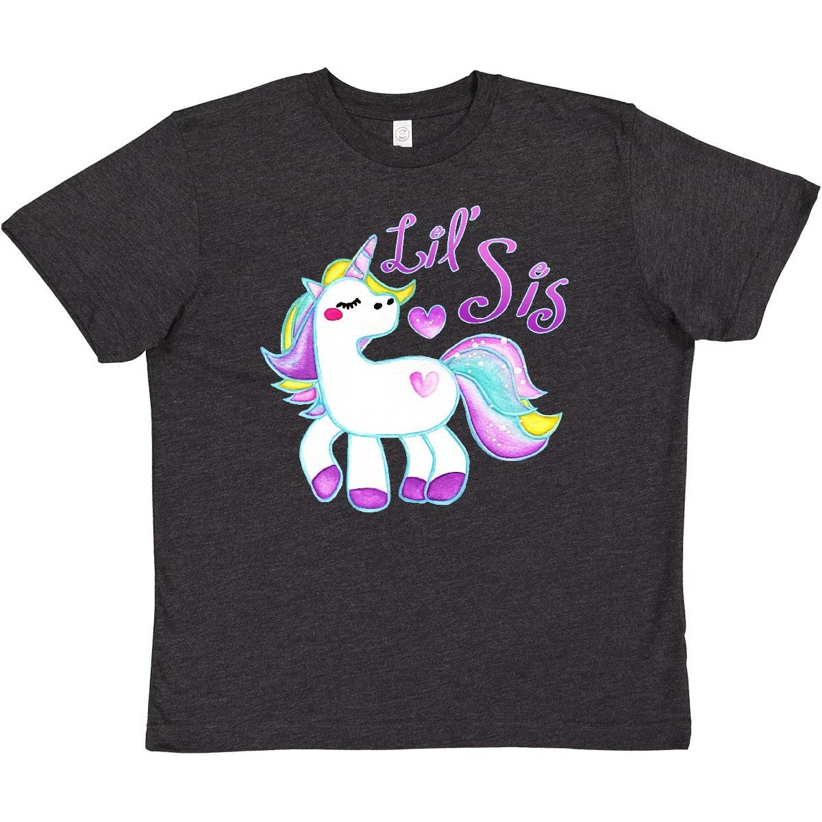 

Inktastic Lil Sis Unicorn- Little Sister Youth kids boys T-Shirt Siblings Big Sibling Pony 150