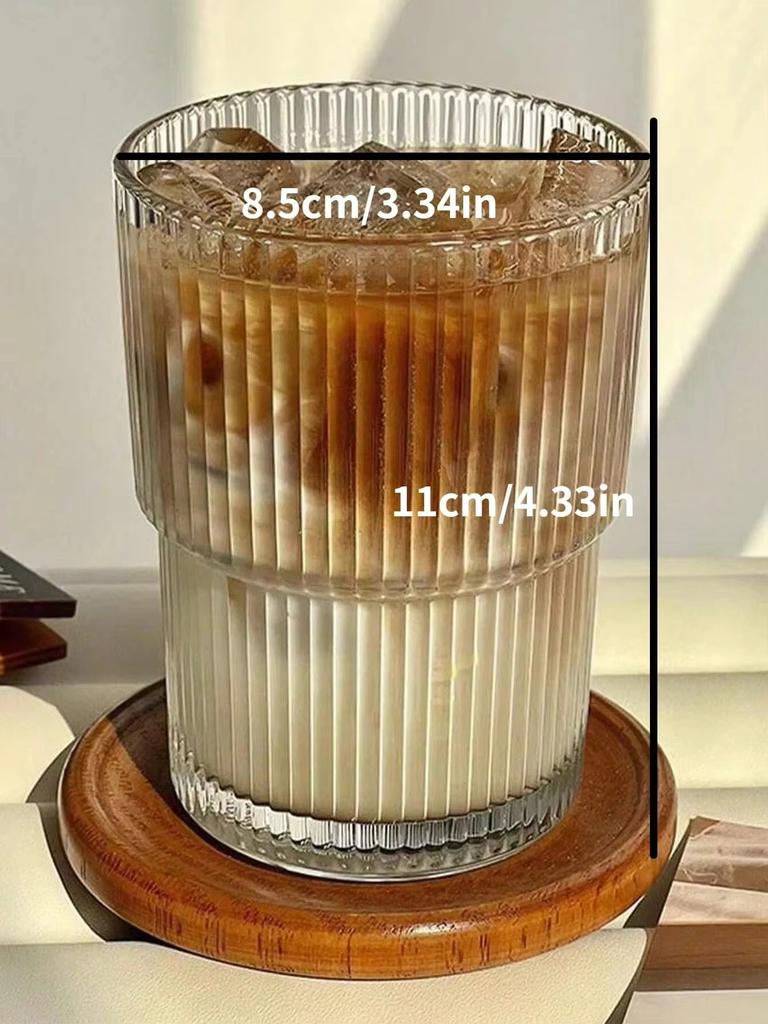 1PCS 400ml Striped Glass Cup with Transparent Lid Straw Iced Coffee Cup Tea Cup Milk Water Cup Beverage Cup Juice Cup